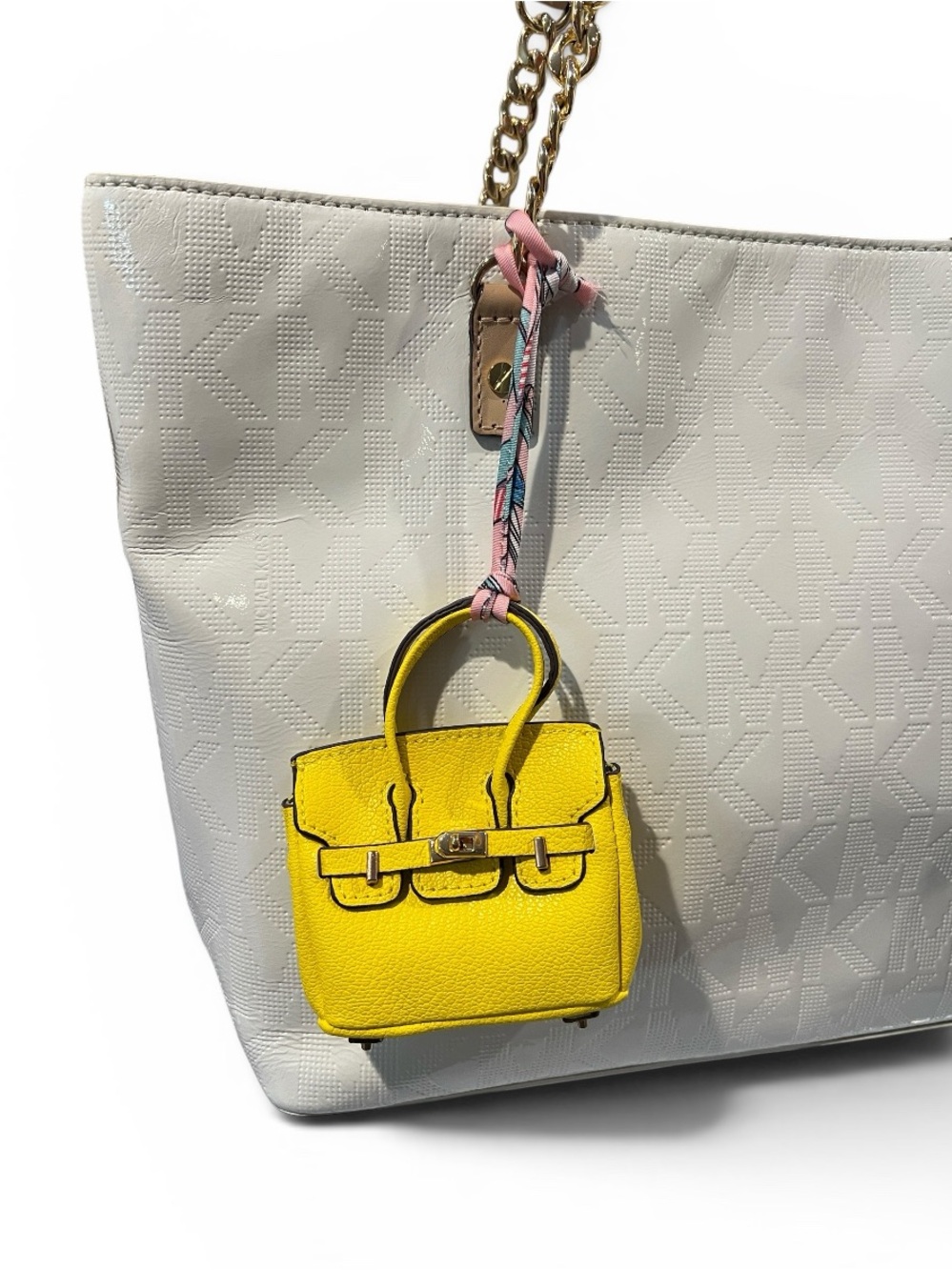 Yellow Mini Top-Handle Bag Charm with Scarf Tie NWOT - Picture 4 of 7